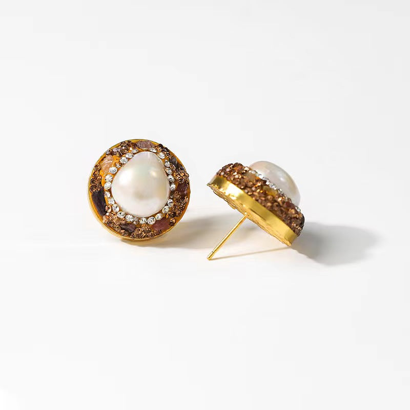 Genuine Baroque Pearl Sun Shield Earrings