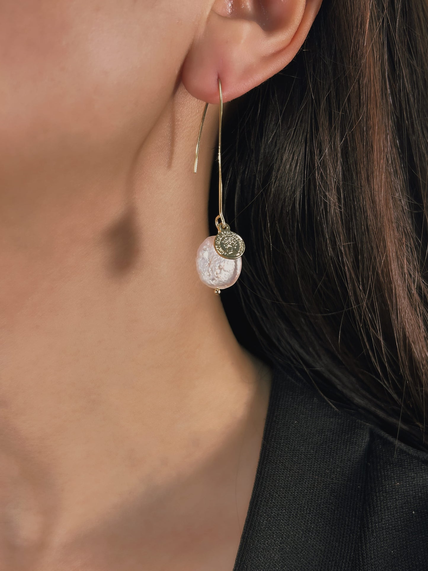Genuine Baroque Pearl Coin Earrings