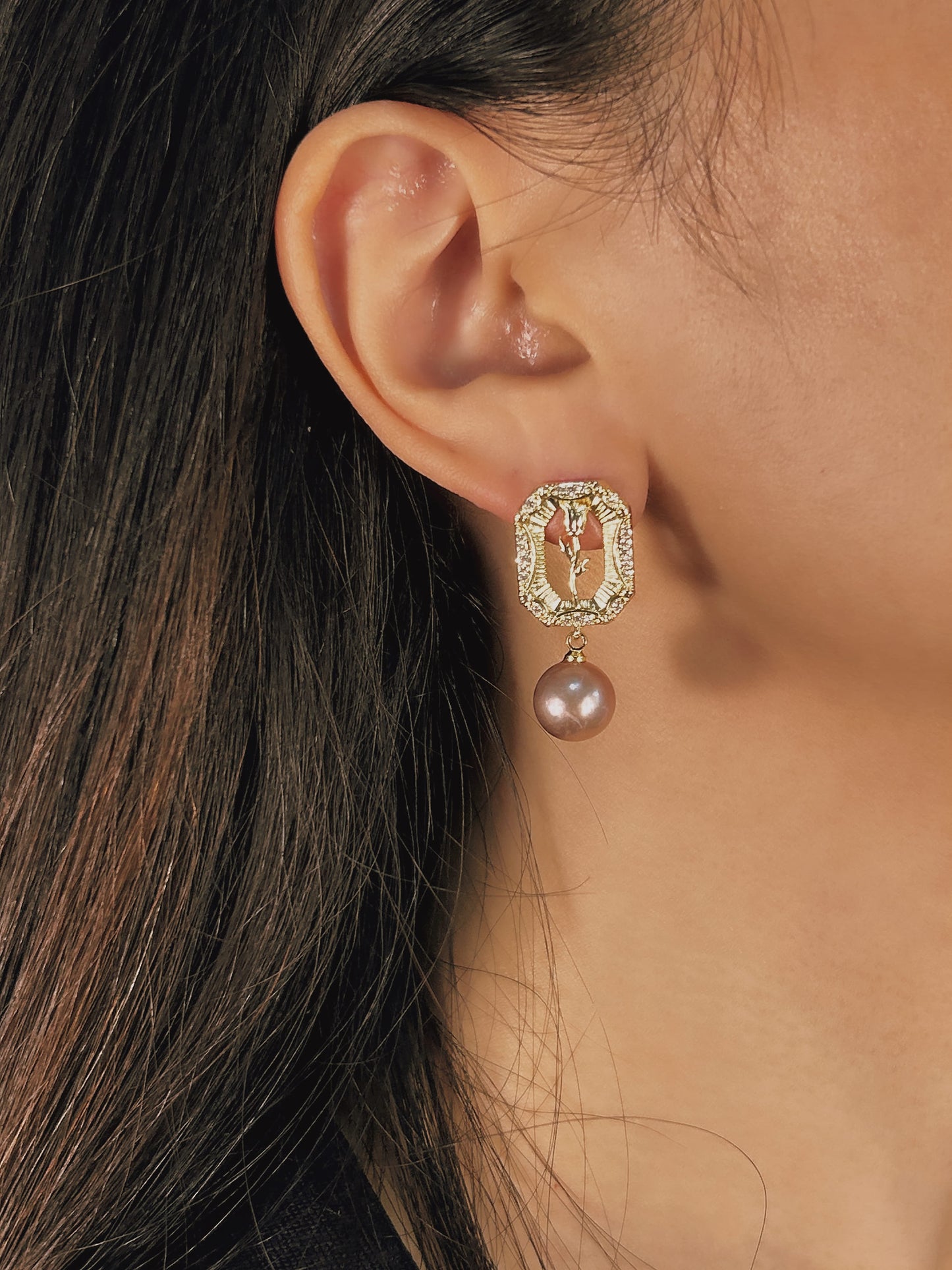 Genuine Freshwater Pearl Rose Earrings