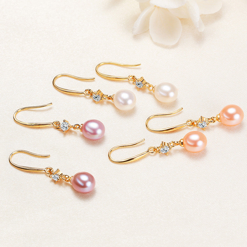 Brass Plated with 18K Gold Genuine Freshwater Pearl Celeste Earrings