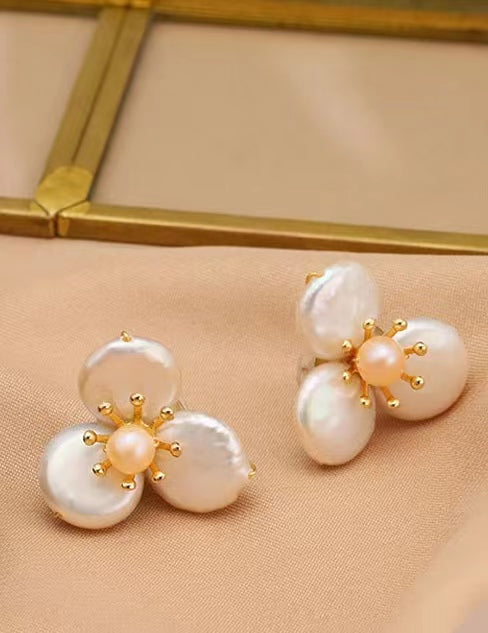 Genuine Freshwater Baroque Pearl Flying Flowers Earrings