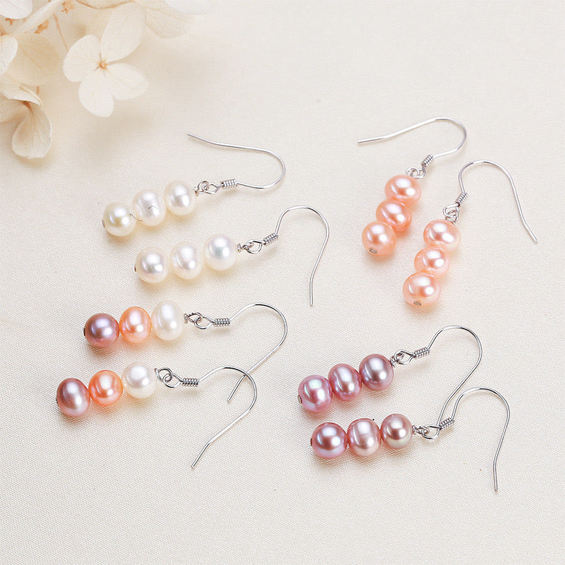 Solid S925 Silver Genuine Freshwater Pearl Gourd Earring