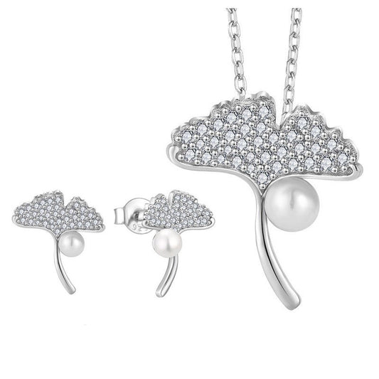 Genuine Freshwater Pearl Gingko Dance Necklace/Earrings Set