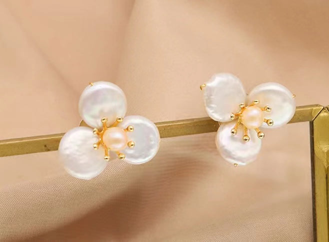 Genuine Freshwater Baroque Pearl Flying Flowers Earrings