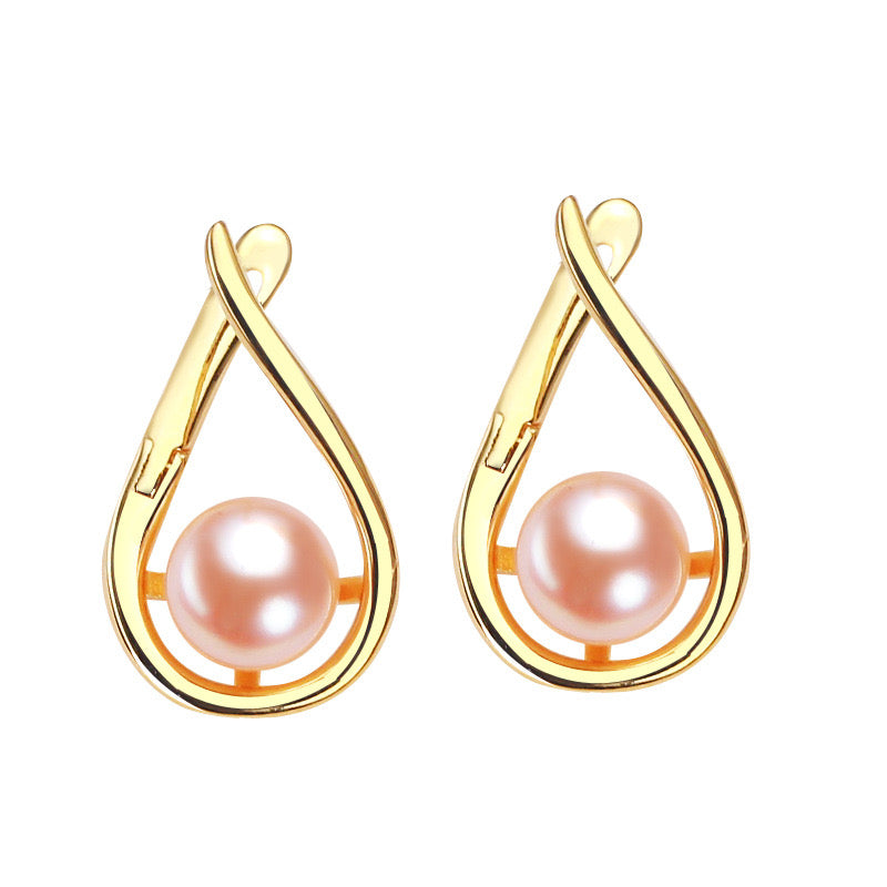 Brass Plated with 18K Gold Genuine Freshwater Pearl Eve Earrings