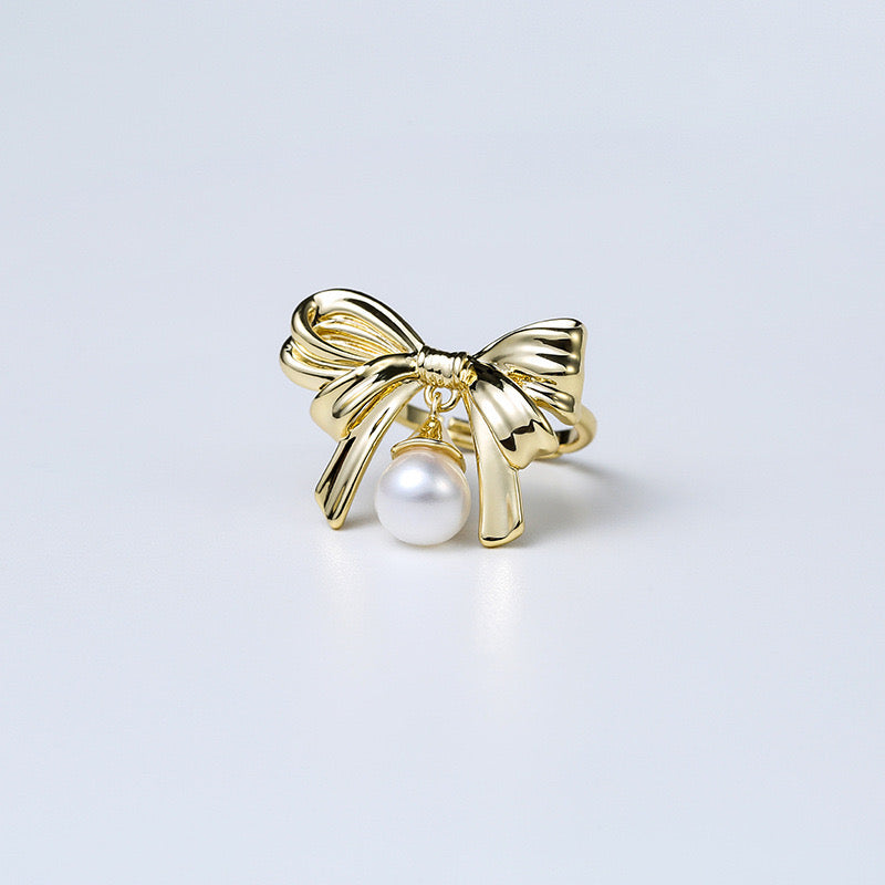 Genuine Freshwater Pearl Happy Bowtie Ring