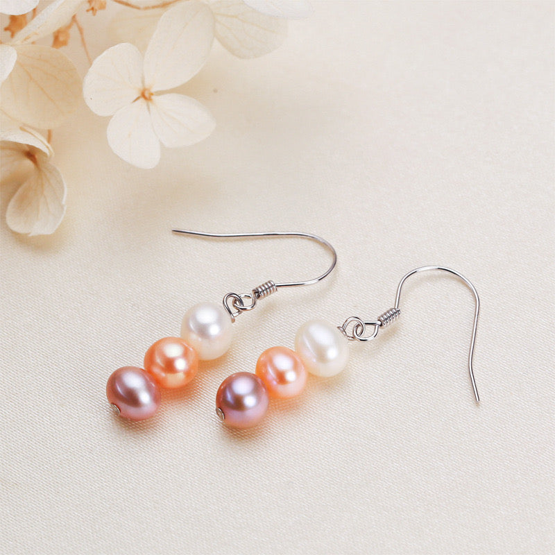 Solid S925 Silver Genuine Freshwater Pearl Gourd Earring