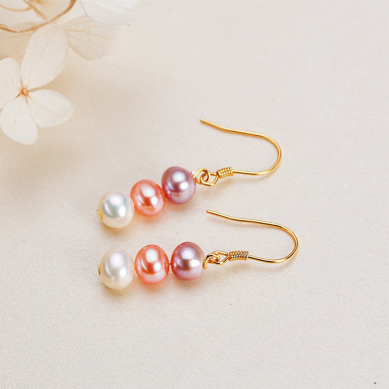 Solid S925 Silver Genuine Freshwater Pearl Gourd Earring
