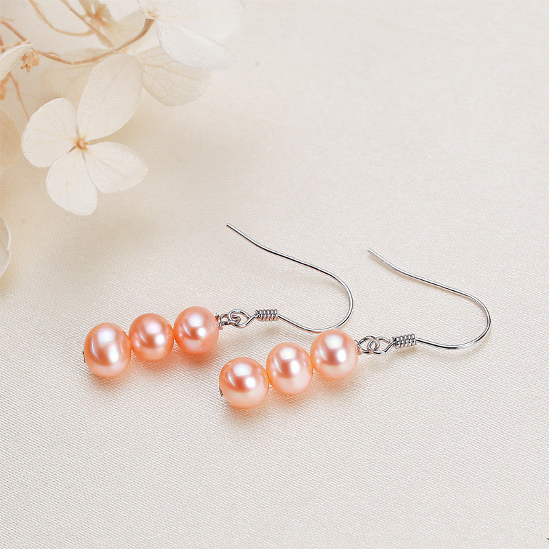 Solid S925 Silver Genuine Freshwater Pearl Gourd Earring