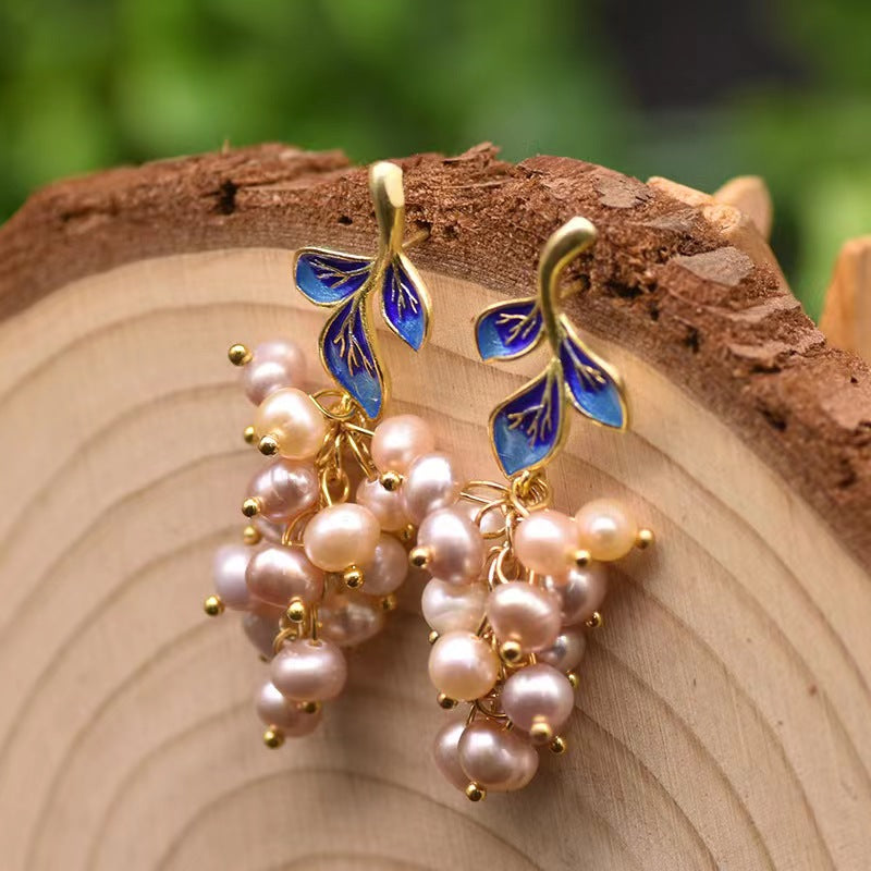 Genuine Freshwater Pearl Blue Fairy Earrings