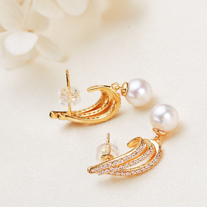 Brass Plated with 18K Gold Genuine Freshwater Pearl Maxine Earrings