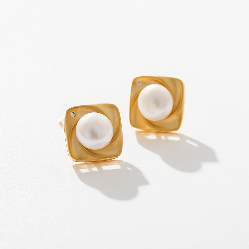 Genuine Freshwater Pearl Block Vortex Earrings
