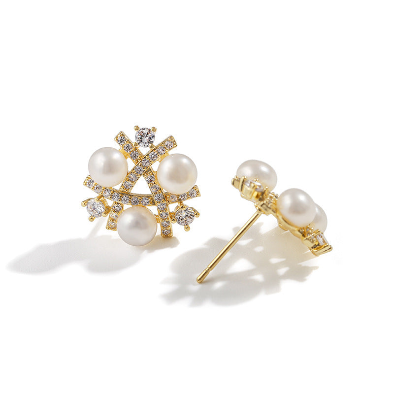 Genuine Freshwater Pearl Holy Snowflake Earrings