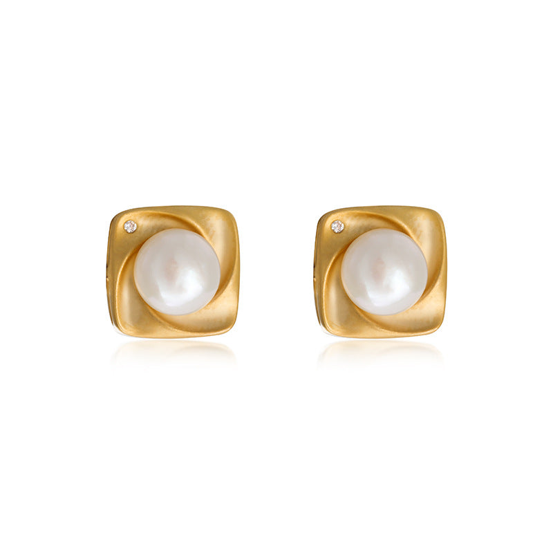 Genuine Freshwater Pearl Block Vortex Earrings