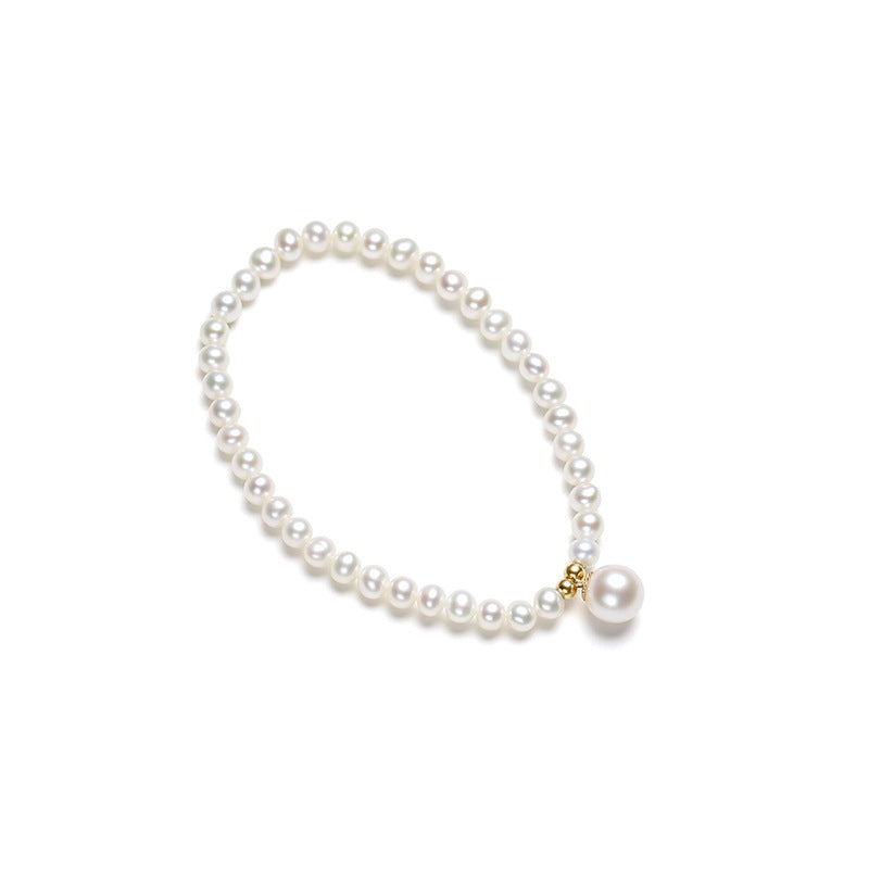 Solid 18K Gold Genuine Freshwater White Pearl Angel Tears Bracelet