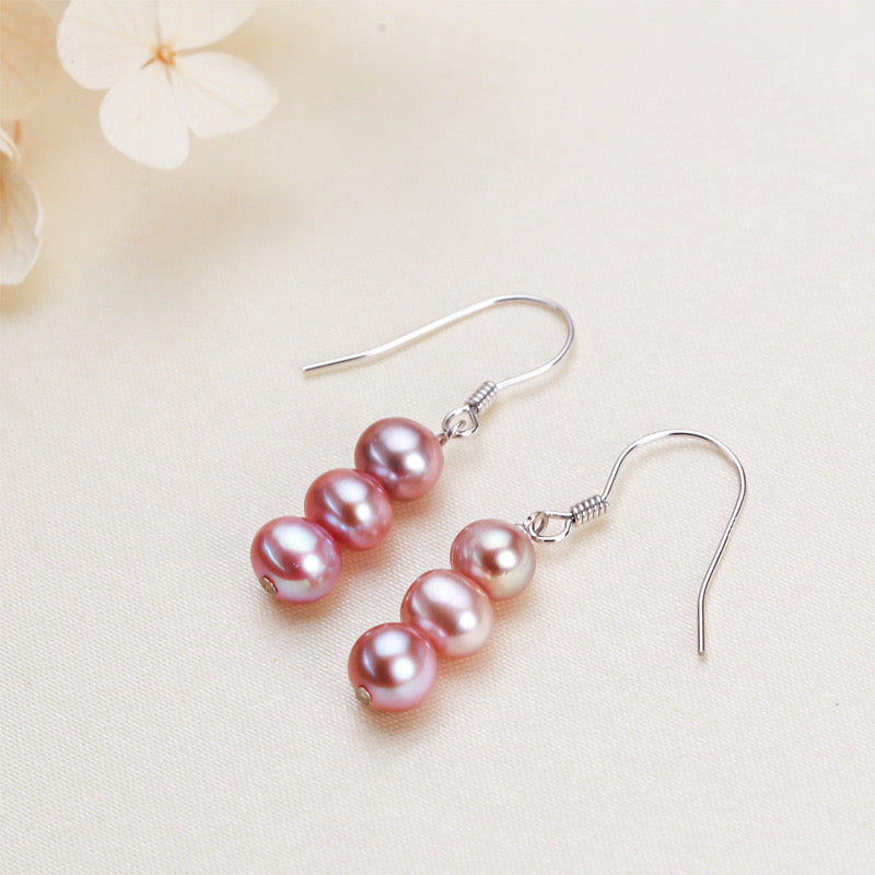 Solid S925 Silver Genuine Freshwater Pearl Gourd Earring