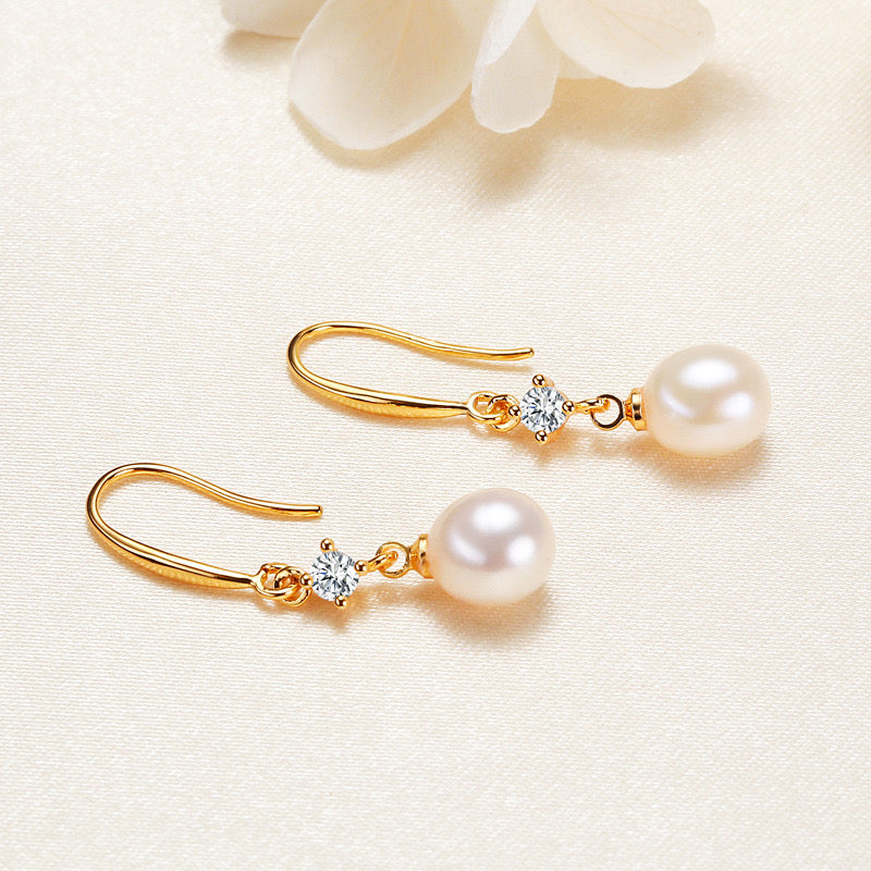Brass Plated with 18K Gold Genuine Freshwater Pearl Celeste Earrings