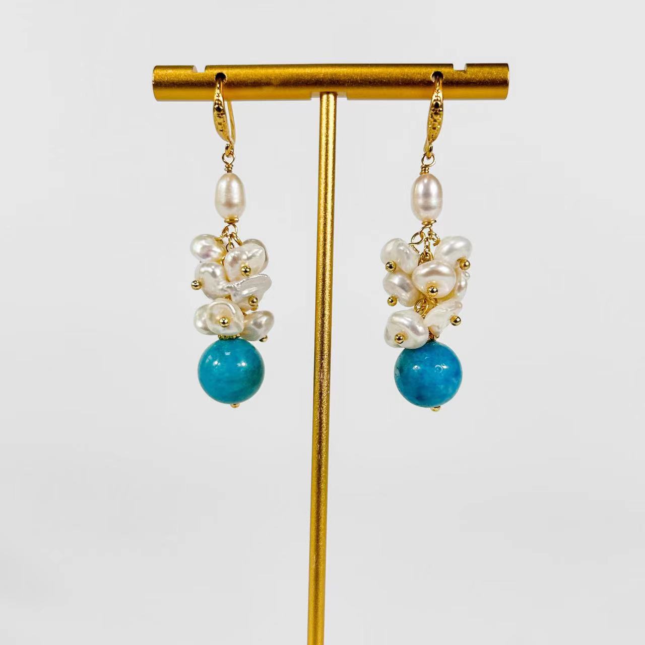 Genuine Freshwater Baroque Pearl Blue Tears Earrings