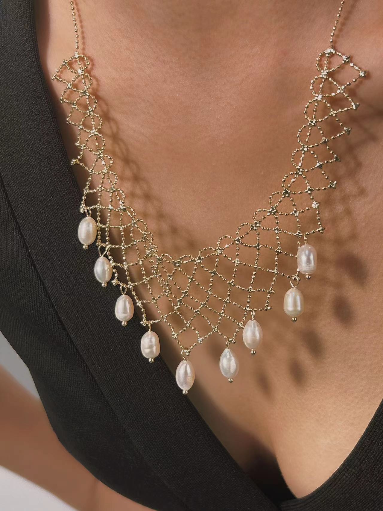 Genuine Freshwater Pearl Lace Necklace