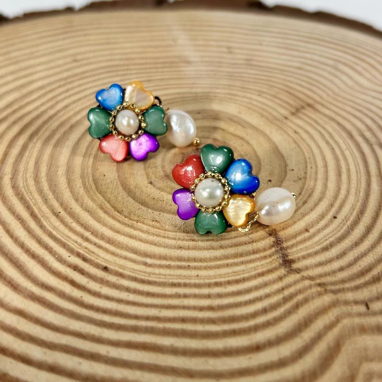 Genuine Freshwater Baroque Pearl Rainbow Clover Earrings (Limited Edition)