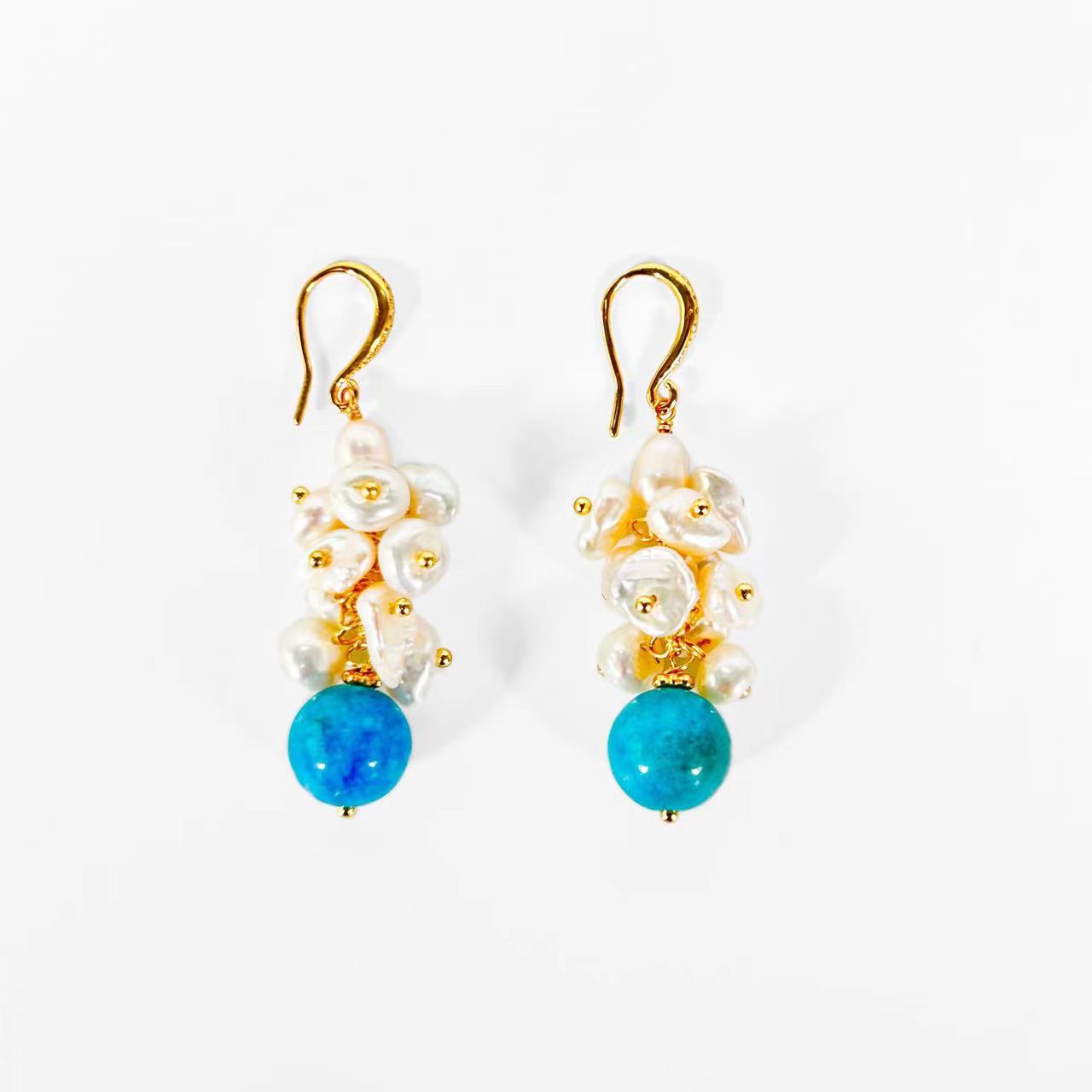 Genuine Freshwater Baroque Pearl Blue Tears Earrings