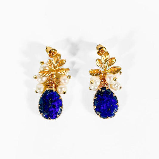 Genuine Freshwater Baroque Pearl & Lapis Lazuli Earrings (Limited Edition)