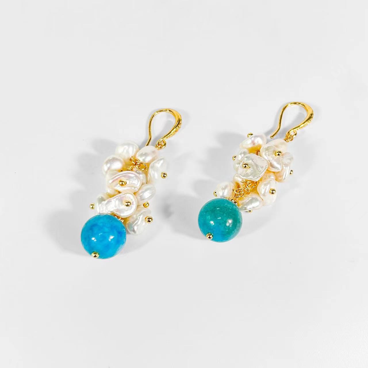 Genuine Freshwater Baroque Pearl Blue Tears Earrings