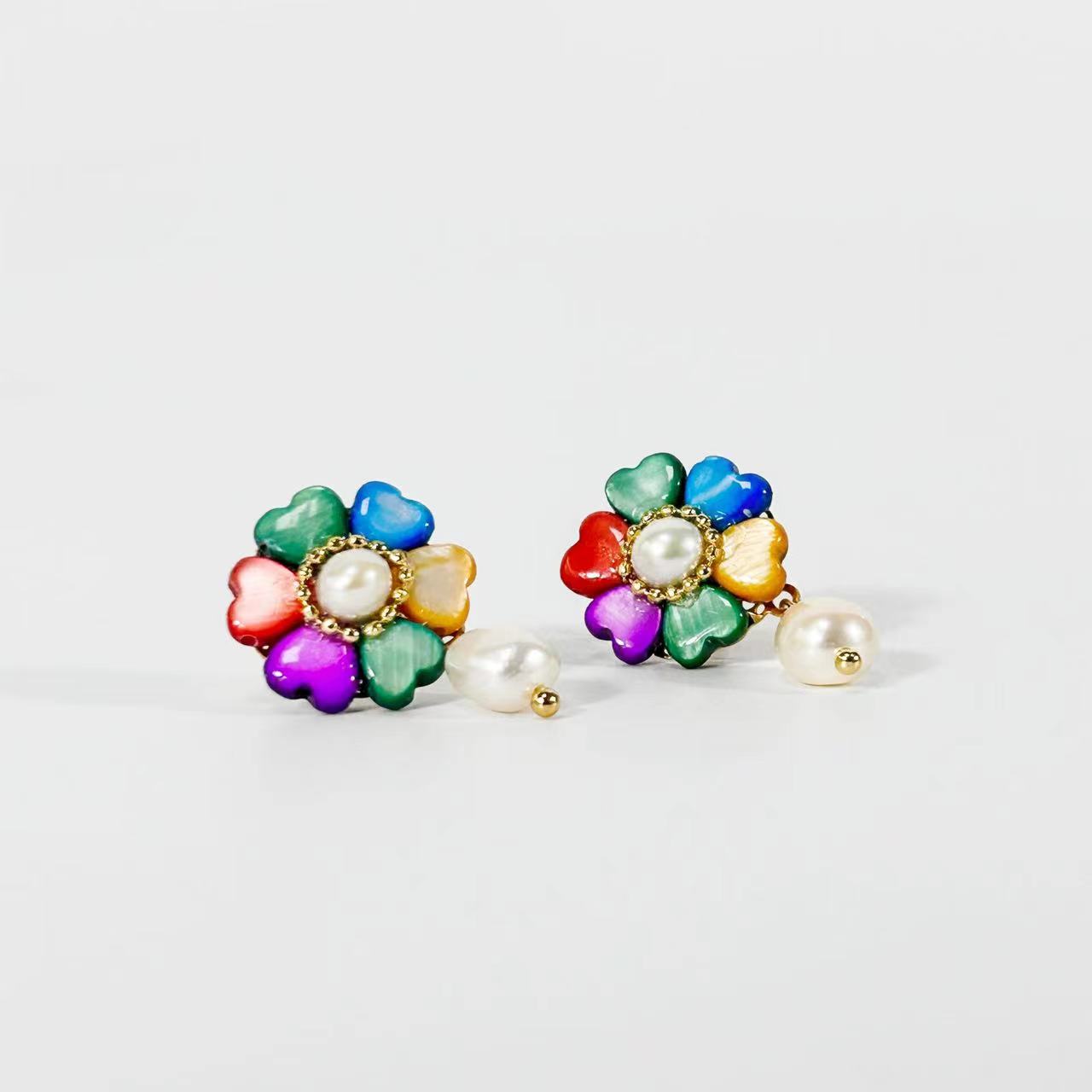 Genuine Freshwater Baroque Pearl Rainbow Clover Earrings (Limited Edition)