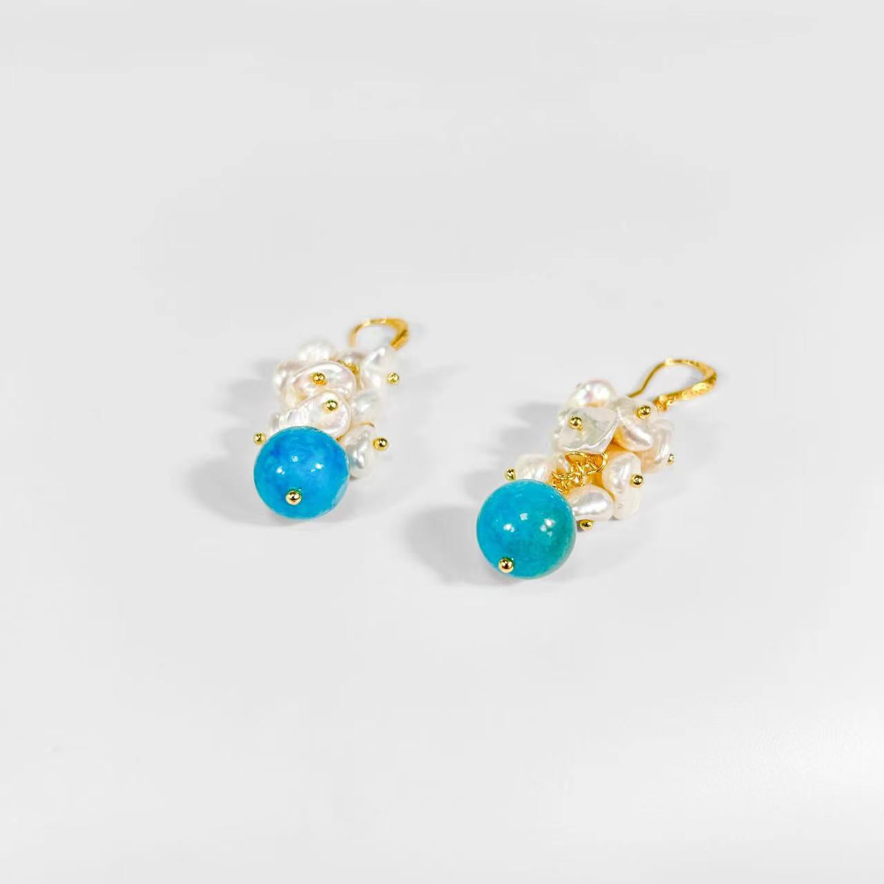 Genuine Freshwater Baroque Pearl Blue Tears Earrings