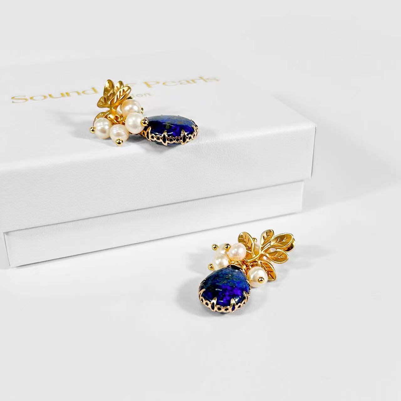 Genuine Freshwater Baroque Pearl & Lapis Lazuli Earrings (Limited Edition)
