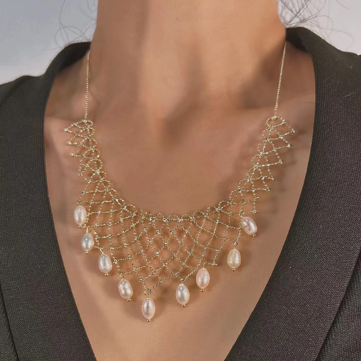 Genuine Freshwater Pearl Lace Necklace
