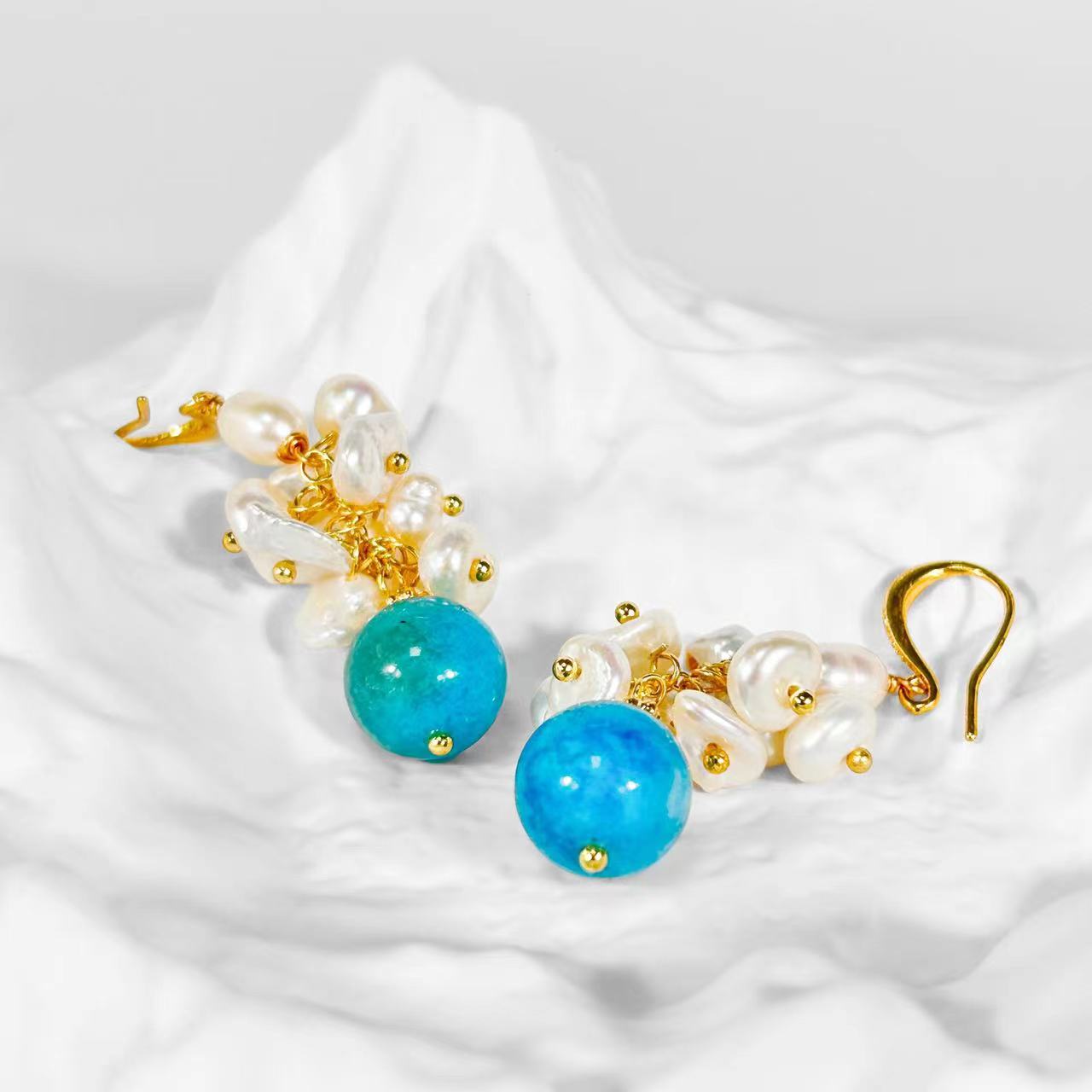 Genuine Freshwater Baroque Pearl Blue Tears Earrings