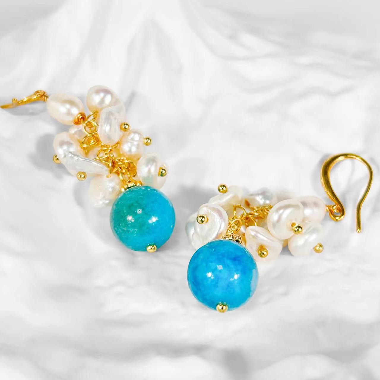 Genuine Freshwater Baroque Pearl Blue Tears Earrings