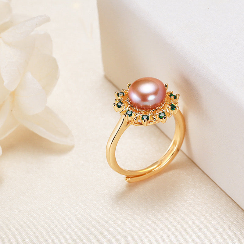 Brass Plated with 18K Gold Genuine Freshwater Pearl Pamela Ring