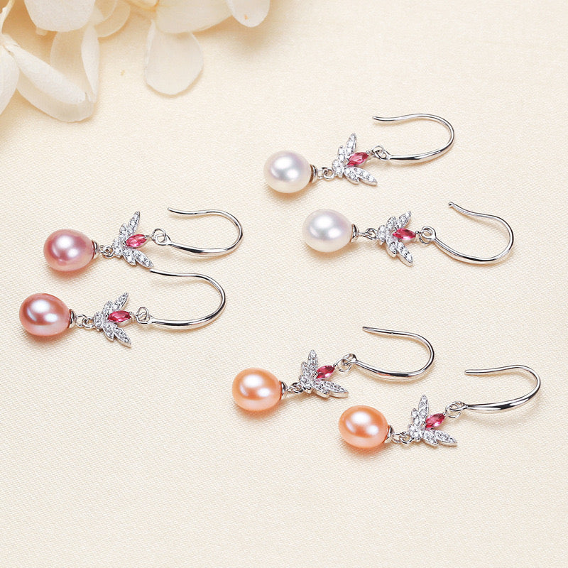 Solid S925 Silver Genuine Freshwater Pearl Mignon Earrings