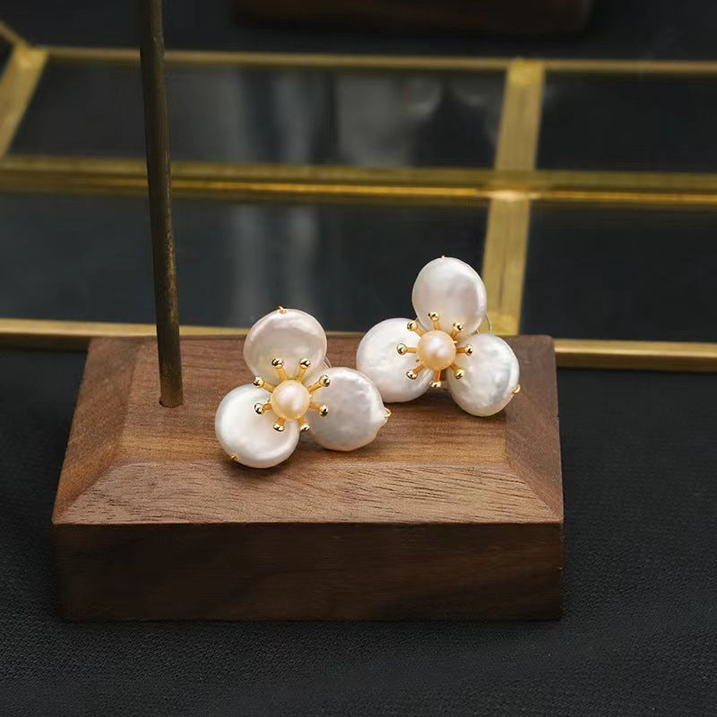 Genuine Freshwater Baroque Pearl Flying Flowers Earrings