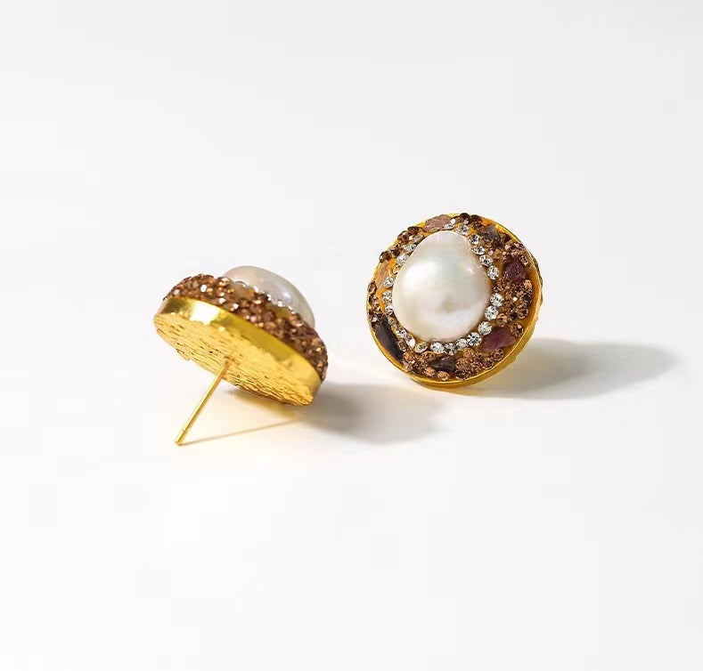 Genuine Baroque Pearl Sun Shield Earrings