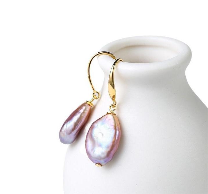 Genuine Freshwater Purple Baroque Pearl Earrings