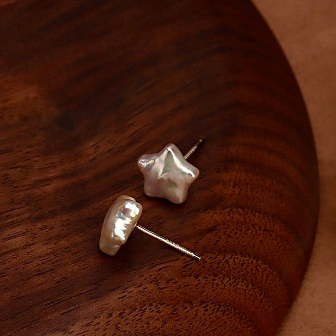 Genuine Freshwater Baroque Pearl Cute Star Earrings