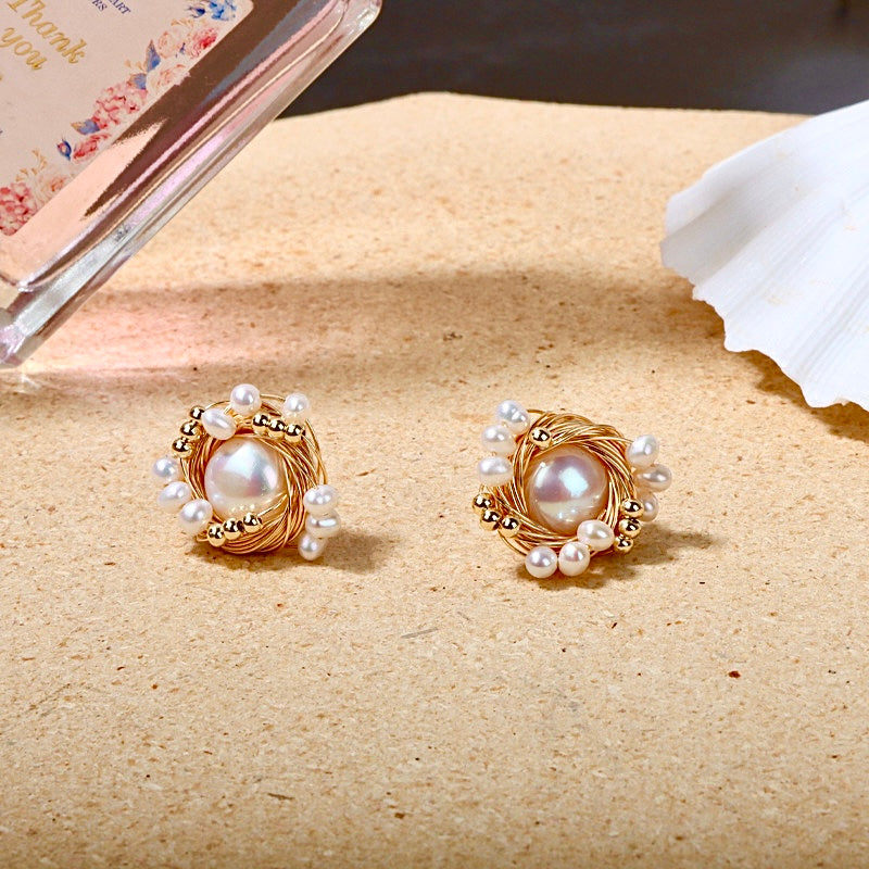 Genuine Freshwater Baroque Pearl The Bird's Nest Earrings