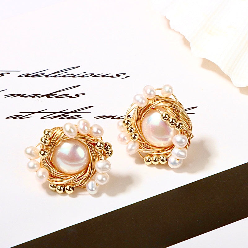 Genuine Freshwater Baroque Pearl The Bird's Nest Earrings