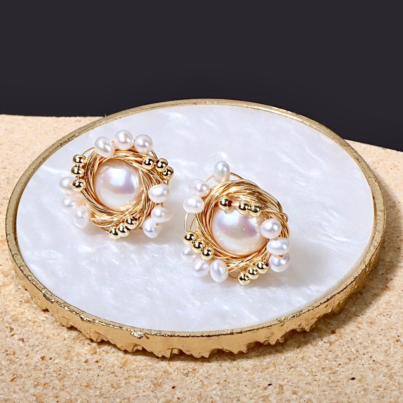 Genuine Freshwater Baroque Pearl The Bird's Nest Earrings