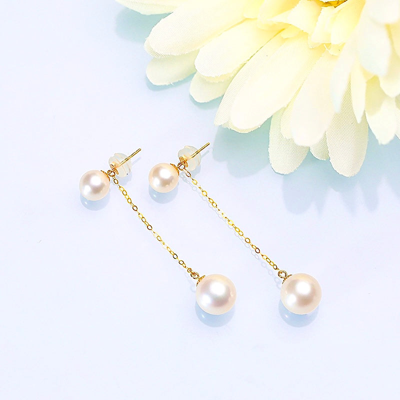 Solid 18K Gold Genuine Freshwater Pearl 2 Water droplets Earrings