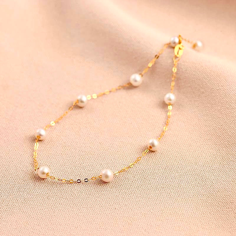 Solid 18K Gold Genuine Freshwater Gypsophila Bracelet