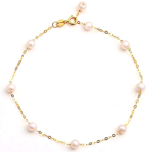 Solid 18K Gold Genuine Freshwater Gypsophila Bracelet
