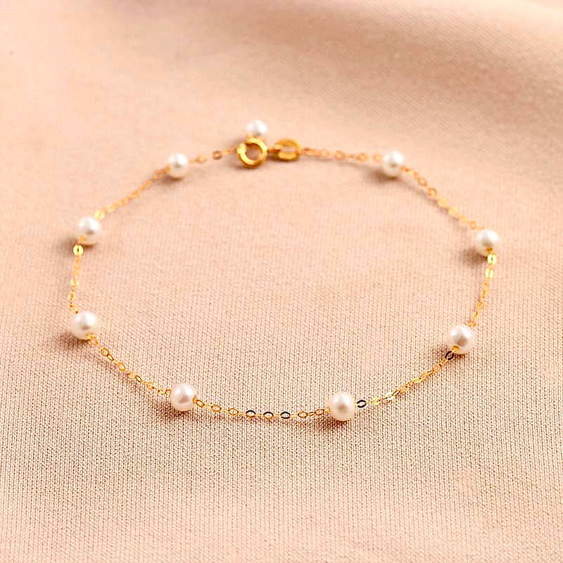 Solid 18K Gold Genuine Freshwater Gypsophila Bracelet