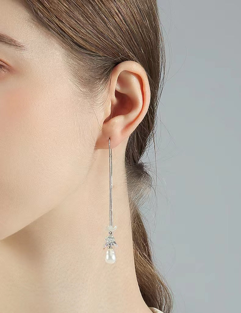 Genuine Freshwater Pearl Blue Flower Earrings