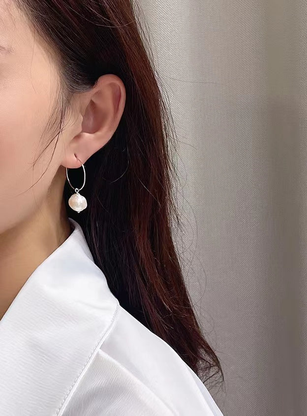 Genuine Baroque Pearl Solid S925 Silver Sun Halo Earrings