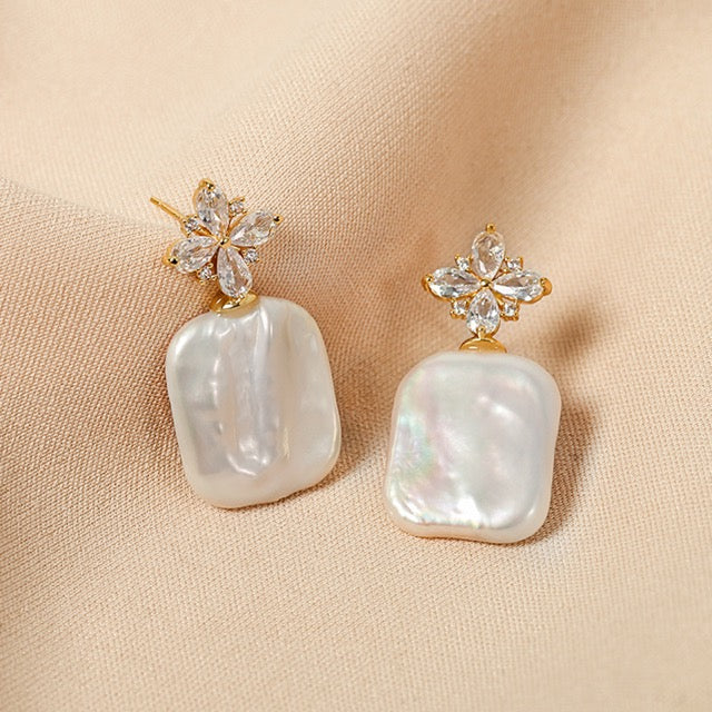 Genuine Freshwater Baroque Pearl Snow Flake Earrings