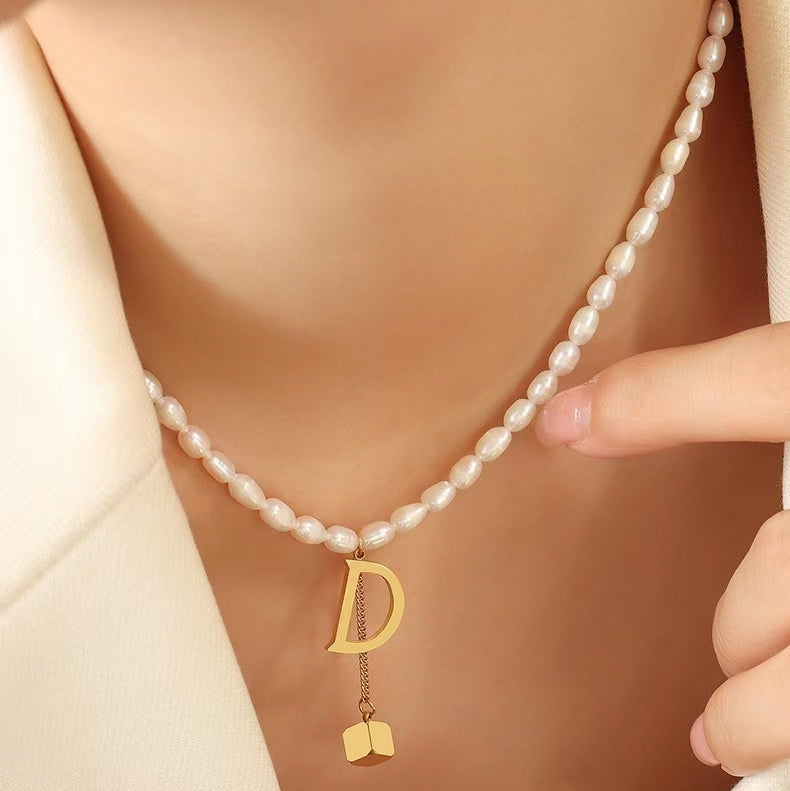 Genuine Freshwater Pearl Titanium Steel D Necklace
